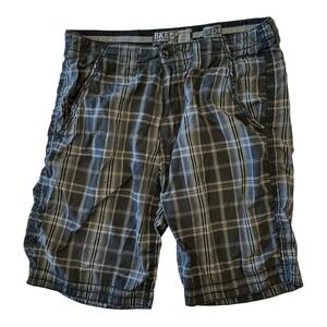 BKE‎ Casuals - Plaid Shorts (Waist 36, Outseam 24) - Black Gray Flat Front